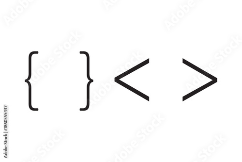 Icon set features various curly bracket designs suitable for coding, graphic design, and typography projects