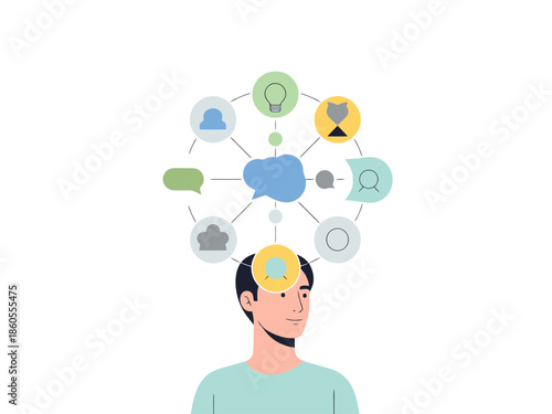 Mind Map Conceptualization Person with Ideas and Connections