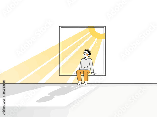 Person Sitting in Window Receiving Sunlight Rays and Warmth