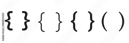 Text brackets. Curly bracket icons, typography braces pairs for quotation frame banners and quote box designs. Texting borders isolated vector symbols set.