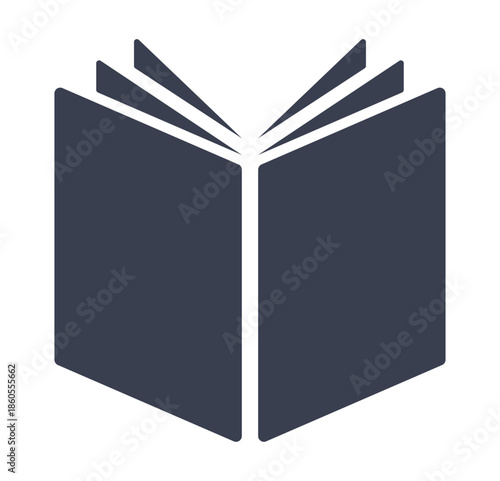 Open Book Icon Vector in Dark Gray: Knowledge, Education, Reading, and Learning Symbol for Web and App Interface Design