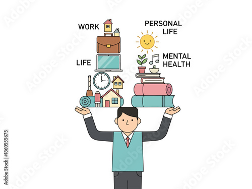 Businessman Balancing Work Life and Personal Well being Concept