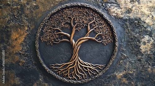 Metallic Tree of Life Relief - Textured Wall Art Symbol