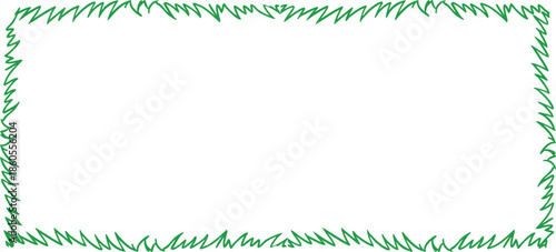Green Jagged Border Frame Made of Hand Drawn Grass Blades on White Background nature