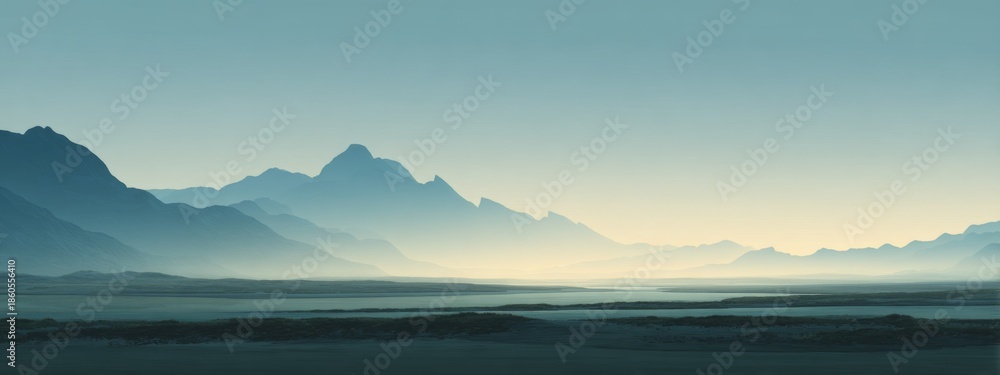 Fototapeta premium Serene Abstract Landscape with Layers of Fog and Desaturated Tones in a Mystical Mountain Range