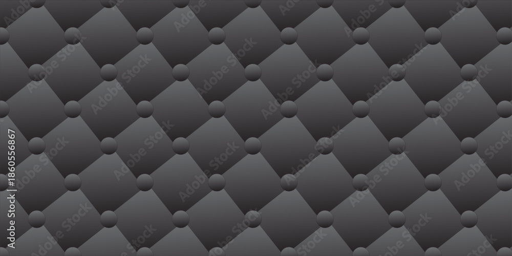 Fototapeta premium Seamless dark gray tufted upholstery texture with diamond pattern and button accents 