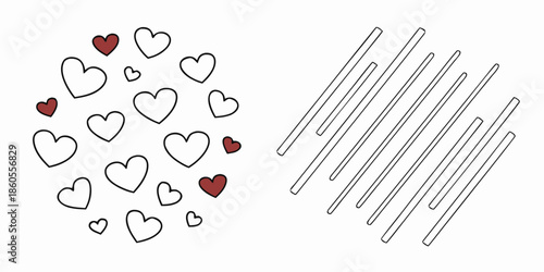 Simple vector illustration featuring a cluster of hearts and abstract lines on a clean white background