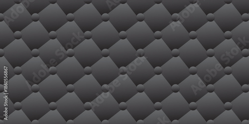 Seamless dark gray tufted upholstery texture with diamond pattern and button accents 