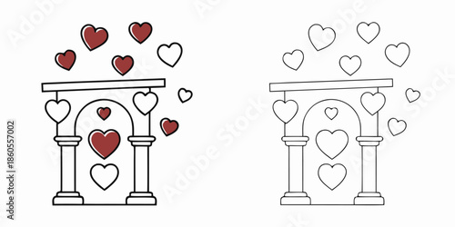 Stylish archway illustration adorned with floating hearts for valentines day graphic design inspiration