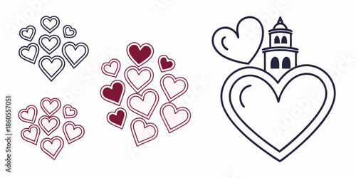 A collection of stylized heart vector icons featuring intricate line art designs perfect for expressing love romance and special celebrations