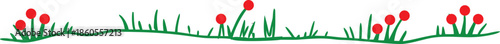 Stylized Green Grass and Red Bulbs Border on White Background edge