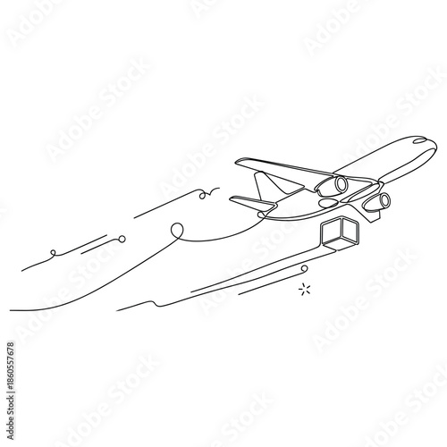 Minimalist airplane line art with geometric elements, no editable stroke
