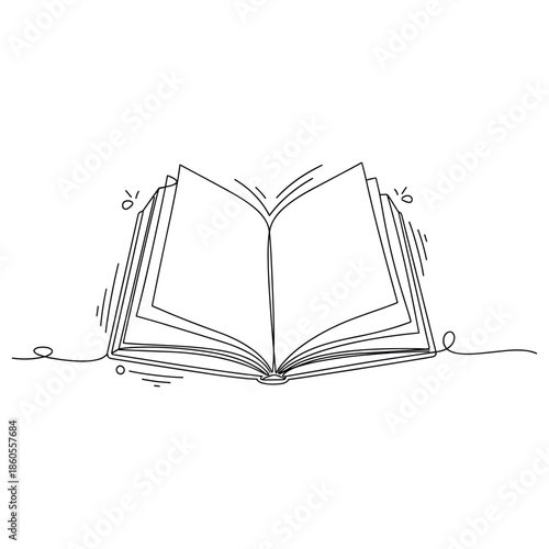 Minimalist open book line art illustration with simple details, no editable stroke