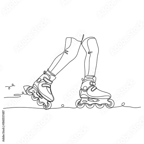 Line art of inline skates on caucasian male teenager rollerblading, no editable stroke