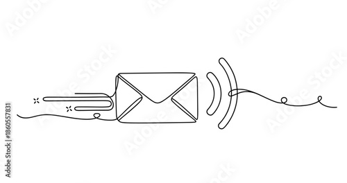 Continuous line drawing of email symbol with signal waves, no editable stroke