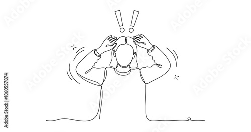 Surprised female outline drawing with exclamation marks overhead, no editable stroke