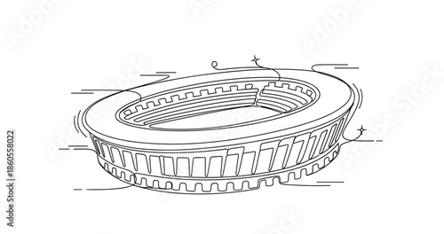 Line art illustration of roman colosseum with minimalist style, no editable stroke