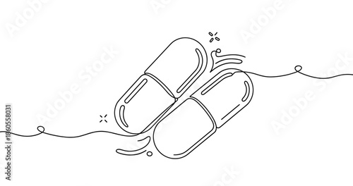 Minimalist line art of two capsules with dynamic swirls, no editable stroke