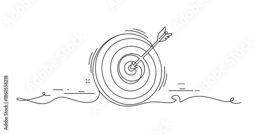 Black and white target with arrow in center symbolizing precision and focus, no editable stroke