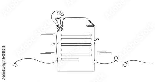 Creative concept of document with light bulb for innovative ideas, no editable stroke