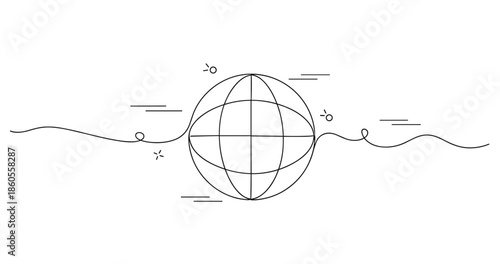 Global connection: minimalist globe with lines and abstract elements, no editable stroke