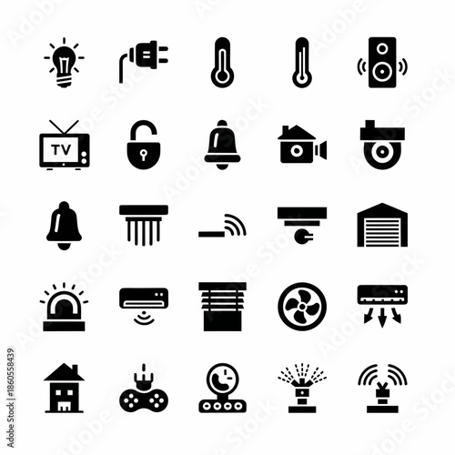 Collection of Smart Home Technology and Automation Icons for Modern Living