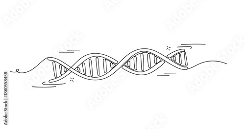 Artistic black and white dna helix with flowing design elements, no editable stroke
