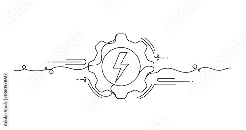 Innovative gear with lightning bolt symbolizing energy and technology integration, no editable stroke