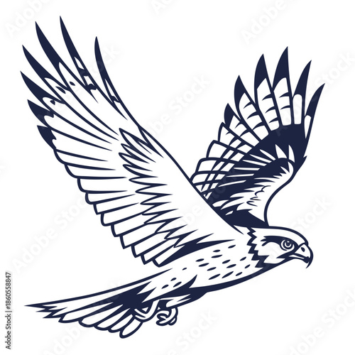 A striking illustration depicts a majestic bird of prey in mid flight showcasing its powerful wings and focused gaze