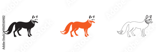  Fox Silhouette Vector. Stylized  fox silhouette in side view, minimal vector illustration isolated on white background for logo, tattoo, and wildlife design use.

