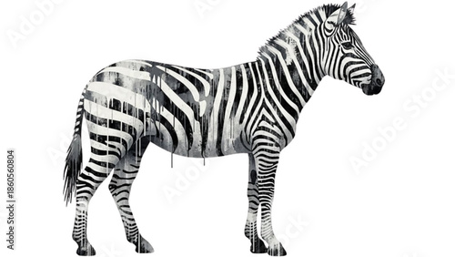 Layered Paint Texture Zebra Silhouette Isolated on Transparent Background for Modern Wildlife Art