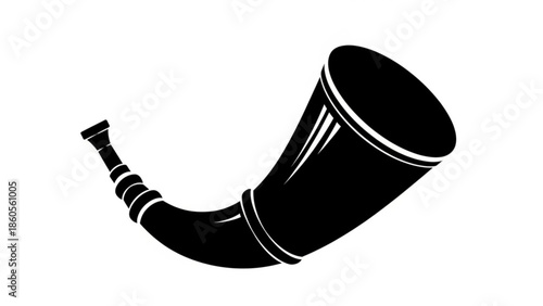 Black and white vector illustration of a black plastic pipe with vintage wooden and metal elements isolated on white background