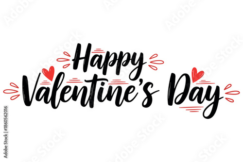 Happy Valentine’s Day Typography Set with Hearts, Floral Elements and Decorative Calligraphy for Romantic Holiday Designs