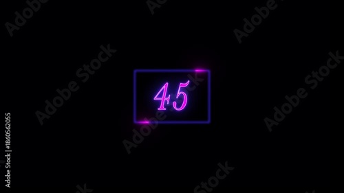 Glowing neon countdown text from 50 to 0 animation isolated on Black Background.