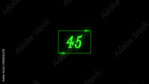 Glowing neon countdown text from 50 to 0 animation isolated on Black Background.