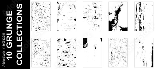 Collection of 10 grunge dust and scratch wall texture. Abstract monochrome background