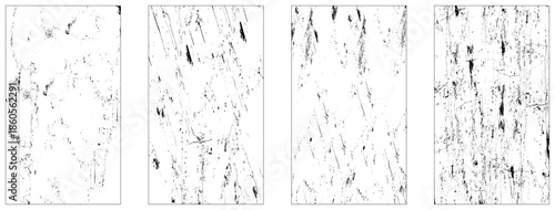 Collection of 4 grunge dust and scratch wall texture. Abstract monochrome background. Black and white texture pattern with ink spots, cracks, stains. for printing and design