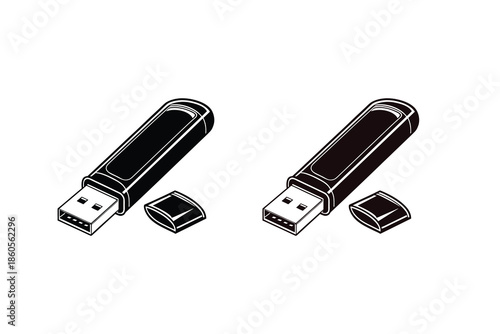 USB Flash Pen Drive Silhouette Icon Portable Data Storage Device