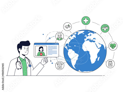 Global Telemedicine Healthcare Doctor Connecting Online with Patients Worldwide