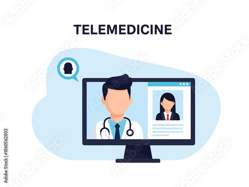 Telemedicine Consultation Doctor and Patient Connect Online via Digital Screen
