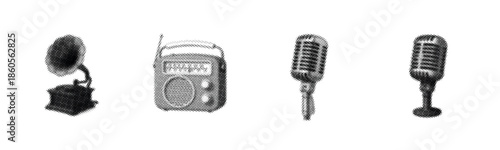 Evolution of audio technology: gramophone, radio, vintage microphones