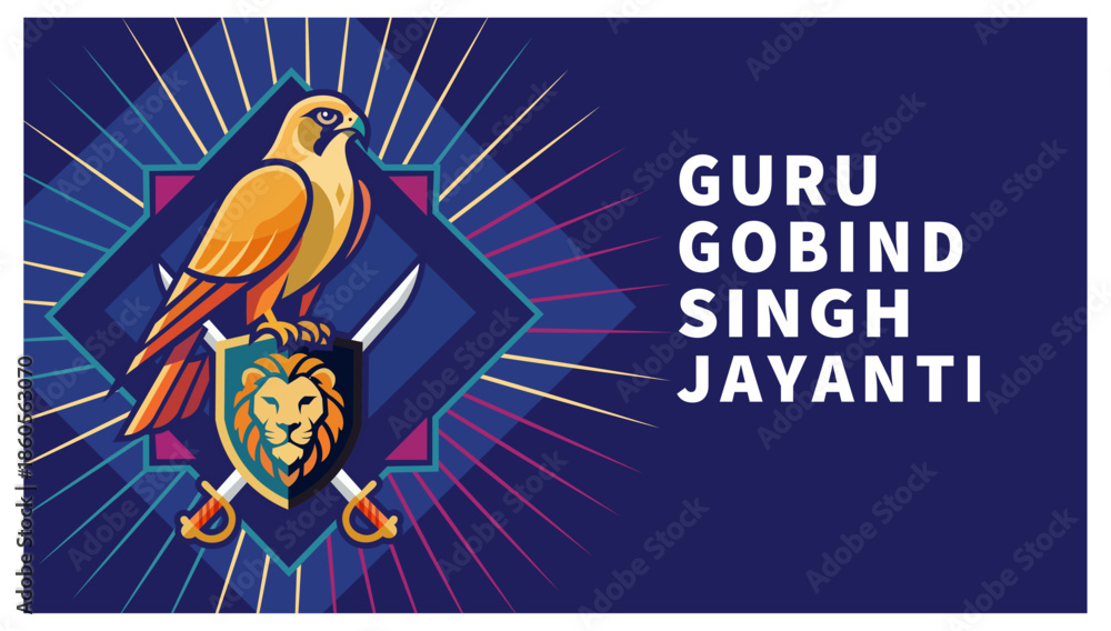 Fototapeta premium Guru Gobind Singh Jayanti Falcon Hawk Shield Kirpan Vector