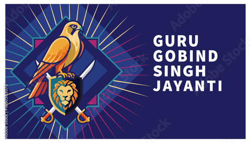 Guru Gobind Singh Jayanti Falcon Hawk Shield Kirpan Vector