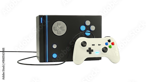 Gaming Console with Controller on White Background
