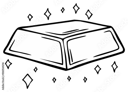 Hand-drawn illustration of a gleaming gold bar surrounded by sparkling stars, symbolizing wealth and success