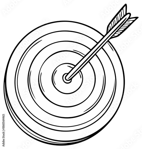 Arrow hits center of target black and white achievement design for logo