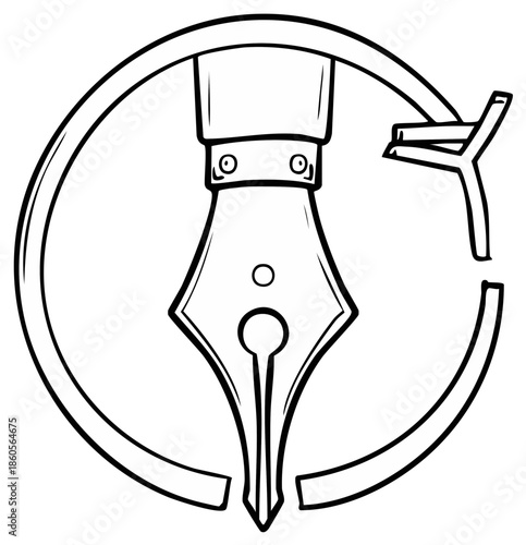 Ink pen nib within a circle logo icon design for writing or creativity