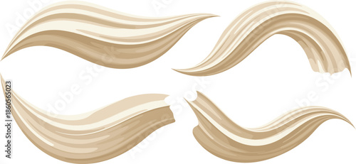 Blonde hair swatch and wave collection featuring realistic textured strands and curves for beauty salon haircare products fashion and cosmetic vector design.