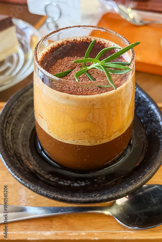 Layered Vietnamese Egg Coffee in a Glass