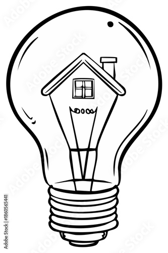 Conceptual illustration of a house inside a light bulb representing ideas and creativity